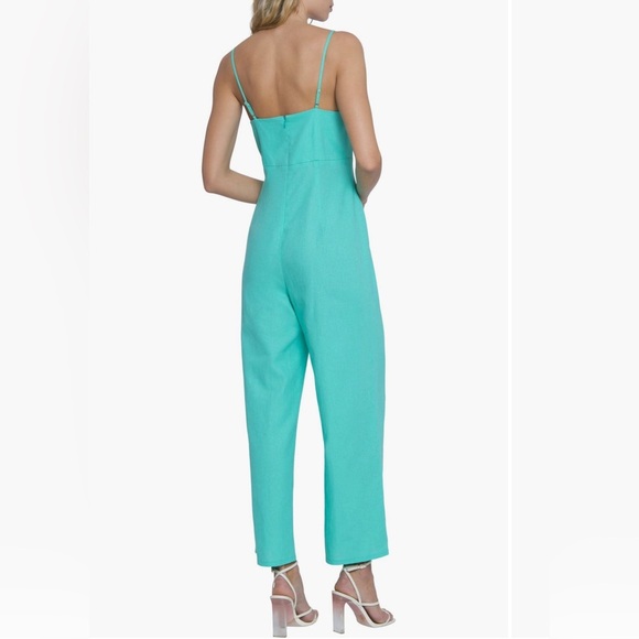 DONNA MORGAN For Maggy Tie Front Linen Blend electric green blue Jumpsuit/size 8 - Picture 3 of 4